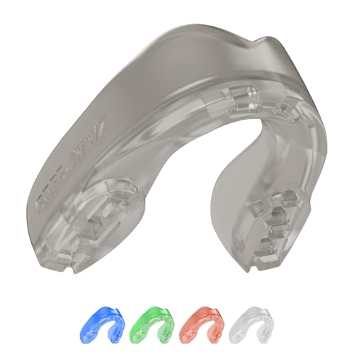 SafeJawz Elements Rock Dual Layer Mouthguard with Case, Adult and Junior Mouth Guard for Boxing, Basketball, Lacrosse, Football, Martial Arts, Hockey and All Contact Sports (Adult 12+ Years, Gray)