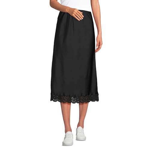 Lands' End Women's Satin Lace Trim Midi Skirt