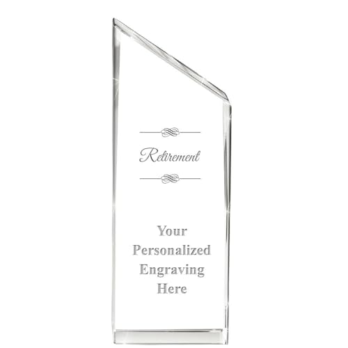 Crown Awards Personalized Crystal Trophy, 5" Engraved Retirement Empire Crystal Award Prime