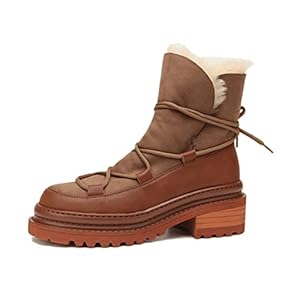 KIFRAL Boots for Men Women’s Small Cap Wool Snow Boots, Medium Flat Shoes, Round Pointed Platform Shoes with Ropes, Black and Brown, for Winter wear. (Color : Brown, Size : 2.5 UK)