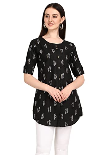 Image of Leriya Fashion Rayon Fabric Printed Round Neck Short Kurtis for Women Top Dresses Kurti for Girls & Ladies Kurtis (Pack of 2)