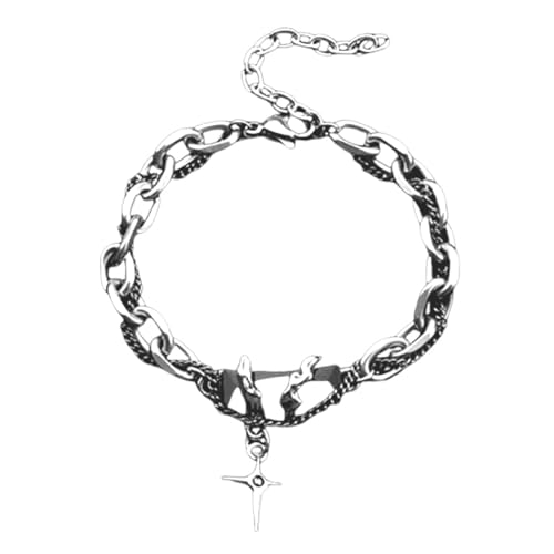 Bracelet perles breloques étoiles rétro zircon noir en acier titane pour femme