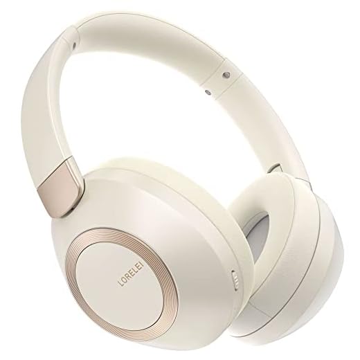 LORELEI B-C6 Casque sans fil supra-auriculaire, 50H Playtime, pliable, léger, basses profondes, microphone intégré, cache-oreilles en mousse à mémoire de forme, pour les voyages (beige blanc)