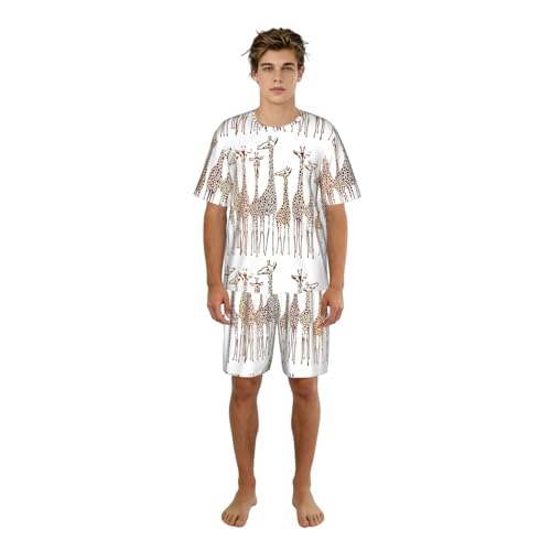 Pijama de jirafas dibujo animado ropa de dormir dos piezas hombre pantalones cortos bolsillo
