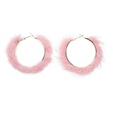 HOMSFOU Pendientes Colgantes de Peluche, Grandes Aros Circulares Rosas para Mujer, Joyas de Moda Casual, Elegantes y Ligeros para Fiestas y Uso Diario