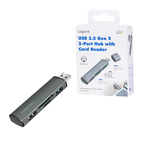 LogiLink UA0394 - Hub USB 3.2 (Gen2) a 2 Porte con Lettore di schede per schede microSD e SD, alloggiamento in Alluminio con Cappuccio Protettivo - Hub USB - Immagine 10