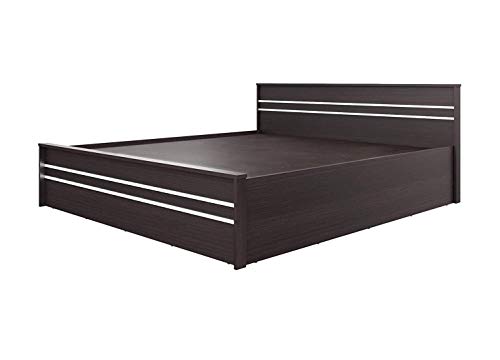 Image of CASPIAN Furniture Striped Queen Size Bed with Storage /Mattress Size 78 x 60 Inches (Walnut Finish) (Without Mattress)