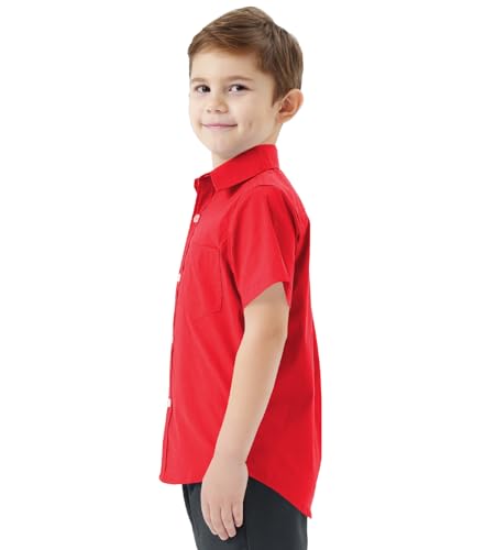 2T-16Y Boys' Short Sleeve Button Down Toddler Dress Shirt Oxford Uniform Shirt with Chest Pocket2