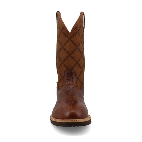 Image of Twisted X Men's 12 inch Western Work Boot, Round Toe Nano Toe with CellStretch, Brown & Squash, 9 EE