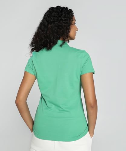 Image of Puma Women Solid Cotton Essential Logo Regular Fit Polo T-Shirt