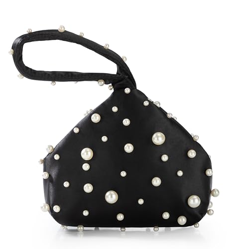 BABEYOND Clutch Purses for Women - Satin Evening Bag Triangle Purse Pearl Handbag for Wedding Prom Party