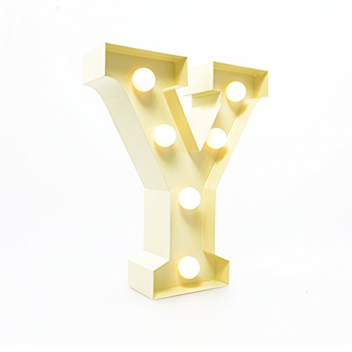 Giggle Beaver Marquee Letter Light Y - Letras del Alfabeto LED iluminadas - Letras de la Bombilla - Cartel Decorativo Vintage - Metal 9" Vainilla