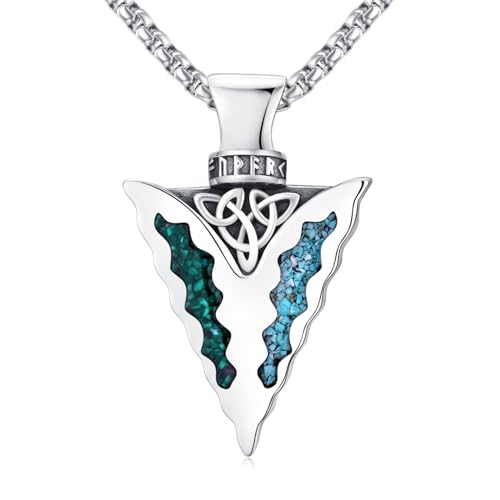 TwoAnts Arrowhead Necklace 925 Sterling Silver Silver/Yellow/Black Plated Turquoise Malachite Protection Amulet Pendant Necklace Native American Jewelry Gifts for Men Women