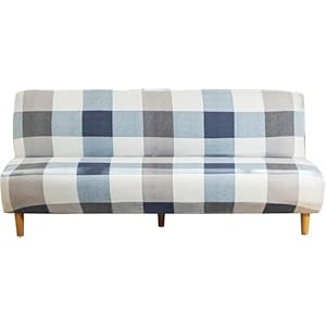 ele ELEOPTION Armless Sofa Bed Cover Stretch Slipcover Folding Couch Cover Futon Covers Full Size Furniture Protector Grid Print Color