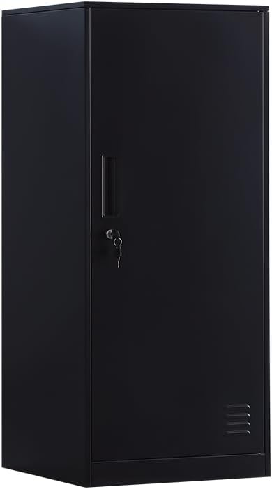 1 Door Metal Vertical Storage Locker for Kids Bedroom, Children Room, School, Office, Home,Stackable Steel Storage Cabinet for Toys, Sports Equipment,Anti-Tilting Device.(Black, 1D)