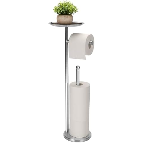 Kalitro Toilet Paper Holder Freestanding with Big Shelf, 4 Rolls Reserve Paper Holder Stand, Modern Paper Roll Holder with Storage Space for Phones (Brushed Nickel) Cover