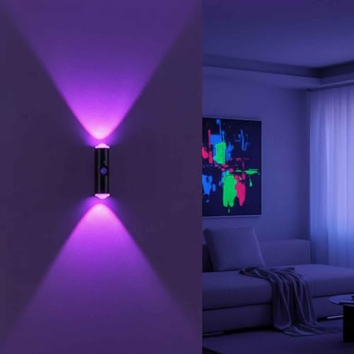 Image of GITGRNTH 2 PCS Black RGB LED Indoor Wall Light with Motion Sensor, Rechargeable Up Down Light with Automatic Color Changing | Modern 2 Way RGB Wall Lamp for Home, Bedroom, Living Room, Corridor