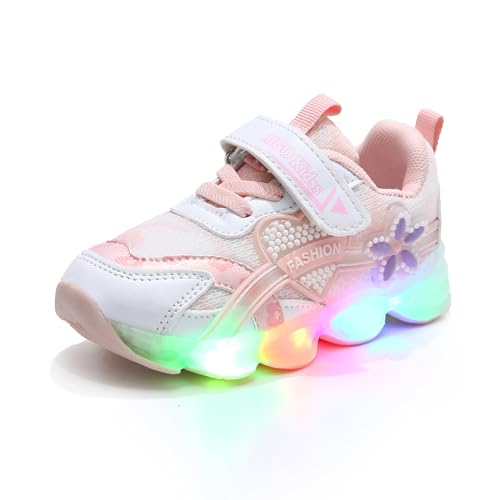 Emisünde Zapatillas deportivas LED for niños, con luces y flores de amor, transpirables y luminosas, for niñas de 1 a 6 años(Rosa,26 EU)
