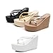 Women's Elastic Lace-Up Slip On Platform Wedge Flip Flop Fashion Round Peep Toe Non-Slip Platform Heighten Clip Toe Flip Flop Summer Leisure Vacation Beach Sandals (9,Black)