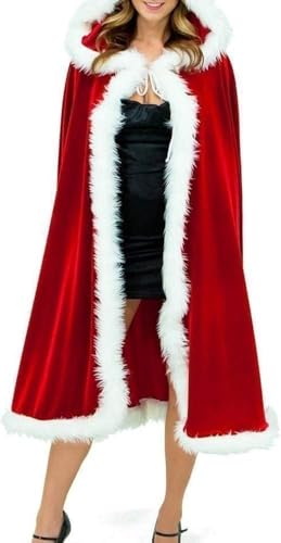 Aisoway Costumes De Noël Cape Multi Utilisation De Noël Cardigan De Luxe Flanelle Cape À Capuche pour Holiday Party (Rouge)