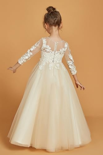 Lace Tulle Flower Girl Long Dress for Wedding O-Neck Princess Dresses Long Sleeve Pageant Party Gown3