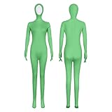 Traje de cuerpo para niños y niñas, con cara abierta, de elastano, elástico, para Halloween, de una pieza, mono unisex completo con capucha (verde, 9-10 años)