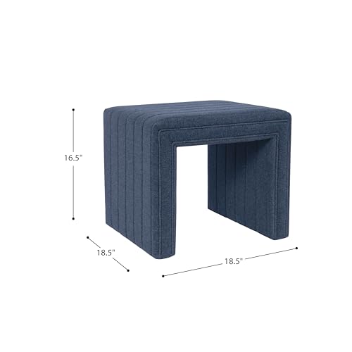 Image of HomePop 19 inch Modern Channel Tufted Ottoman - Blue Woven Fabric