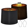 Set of 2 Drum Lamp Shade 11.6" Top x 12.6" Bottom x 9.11" High (Spider) Black Silklook for Table Lamps & Floor Lamps Replacement Lampshade By ONext
