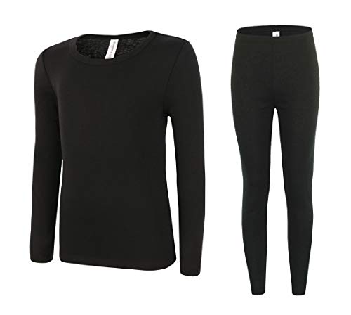 Bienzoe Girl's High Tech Fiber Thermals Long Johns Tops & Pants Set 12/14 Black