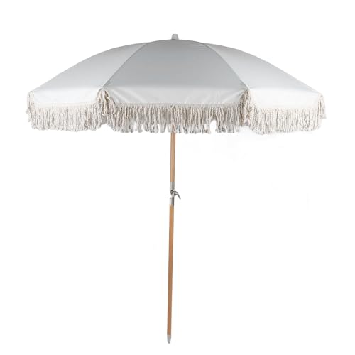 Luocute Ombrellone da Patio, Ombrellone da Mercato All'Aperto da 7 Piedi con 8 Stecche in Fibra di Vetro e Palo in Legno, Protezione Solare UPF 50+, Inclinazione Regolabile per Terrazza (Beige)