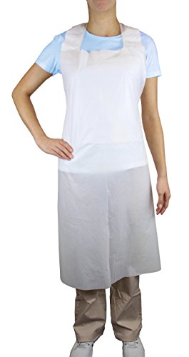 White Polyethylene Waterproof Aprons 28 x 46 inches, Stay Clean and Dry All Day While Cooking, Serving, Painting or Dishwashing. 1.0 Mil Thick for Maximum Durability (100 Pack)