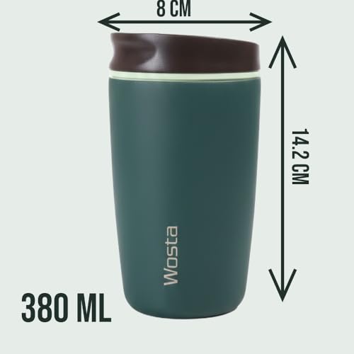 Image of Wosta SmoothSip Slider Insulated Stainless Steel Coffee Tumbler, Reusable Iced Coffee Cup, Hot Coffee Travel Mug, BPA Free 12 oz / 380 ml. (Green)