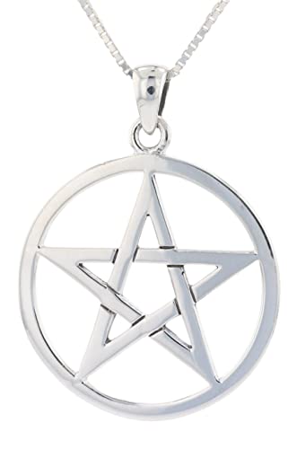Sterling Silver Pentacle Pentagram Star Pendant Necklace 18
