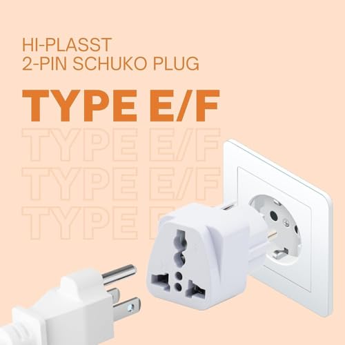 Image of Hi-Plasst Europe Travel Adapter - Type E /F Schuko Plug for Germany, France, Russia, Spain, Italy - Universal EU Adapter for India to Europe (Pack of 2)