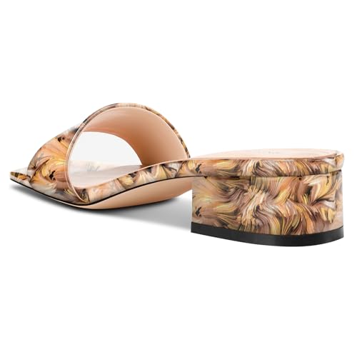 Image of TNYNFBEB Womens Chunky Block Low Heel Open Square Toe Sandals Mules Shoes Slip-on Prom Party Dress Patent Leather 1.4 Inches Heels