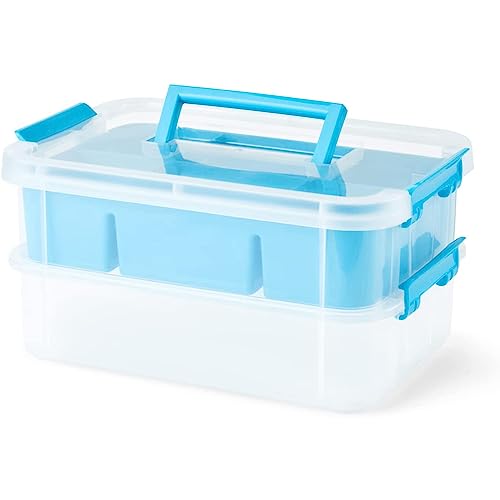 Bins & Things Stackable Storage Container With Organizers - 2 Trays - Blue - Craft Storage/Craft Organizers And Storage - Bead Organizer Box/Art Box Organizer - Art Storage Box & Craft Box Organizer #TOP10