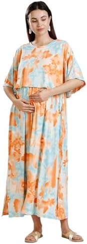 True Shape Maternity Gown for Women | Knitted Polyester Zipless Feeding Poncho Night Dress with Attached Cape, Easy Nursing & Convenient Pockets for Pre & Post Pregnancy