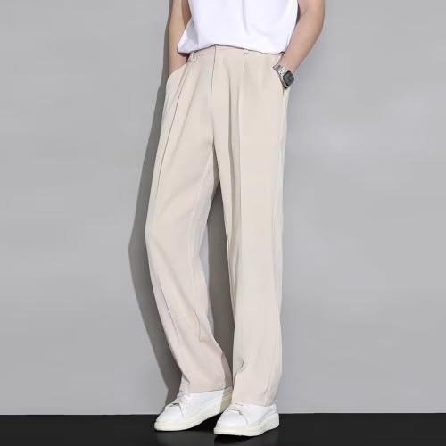Pantalones de pierna ancha para hombre en color sólido con ajuste relajado elegante 7