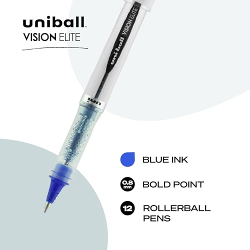 Image of uniball Vision Elite Rollerball Pens, Bold Point (0.8mm), Blue, 12 Pack