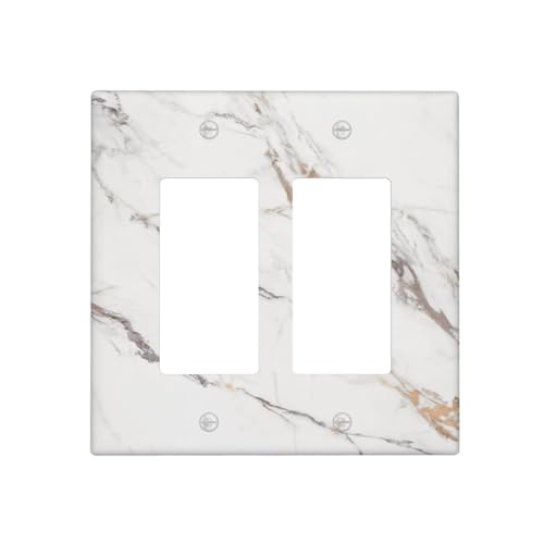 Decorative Outlet Covers Modern Grey Gold Marble Texure 2 Gang Light Switch Cover Plate Double Rocker Wall Plate Switch Plate Covers Faceplate for Kitchen Bathroom Home Decor