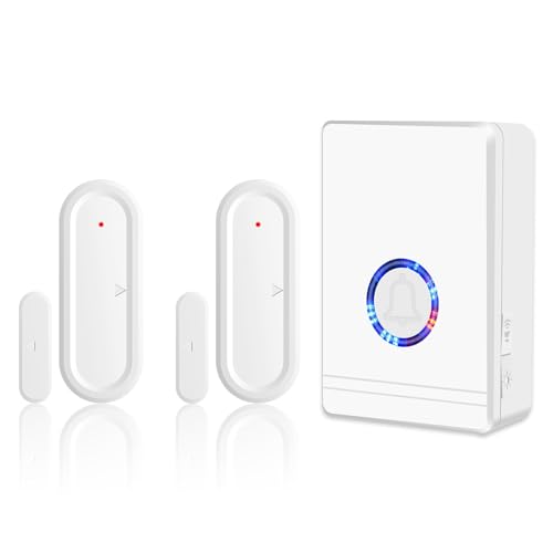 NineLeaf Carillon sans Fil Sonnette de Portée de 200M/600FT, Detecteur sans Fil pour Portes et Fenêtres, 48 sonneries, système d'alarme de sécurité à Domicile, sécurité de Magasin 1Récepteur 2Chime