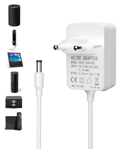 RENGOGA 21W Netzteil Kompatibilität für Alexa Echo 1st Gen, Echo 2nd Gen, Echo Show 1st Gen, Echo Plus 1st Gen, Echo Look, Echo Link, Fire TV 2nd Gen. 15V/1.4A Ladegerät Charger Adapter Weiß
