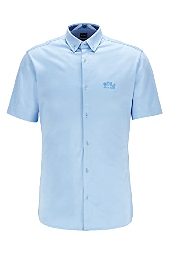 Image of BOSS Mens BIADIA R Short-Sleeved Regular-fit Shirt with Curved Logo Blue