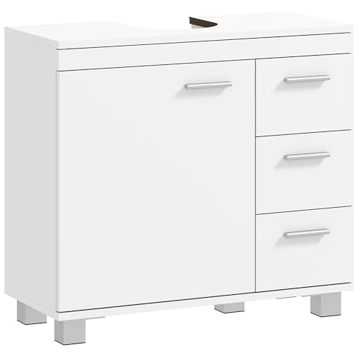 HOMCOM Meuble sous lavabo, Meuble de Salle de Bain avec 3 tiroirs et Porte à Fermeture amortie, Armoire de Salle de Bains sous lavabo, Style Moderne, 70 x 30 x 64 cm,...