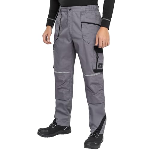BWOLF Pantalones de trabajo Drift para hombre, pantalones de trabajo, cargo, ropa de trabajo para hombre, tejido Ripstop con muchos bolsillos, Canvas Grey, XXXXL