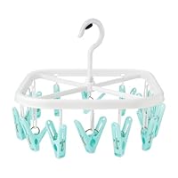 Mini Varal Portátil com 8 Prendedores, Branco e Azul, para Roupas Íntimas, Meias, Cuecas, Calcinhas, Organizador de Lavanderia