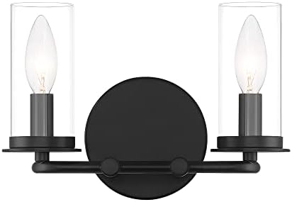 DESIGNERS FOUNTAIN Hudson Heights 2 Light Bathroom Vanity Light Fixture, Matte Black, D268C-2B-MB
