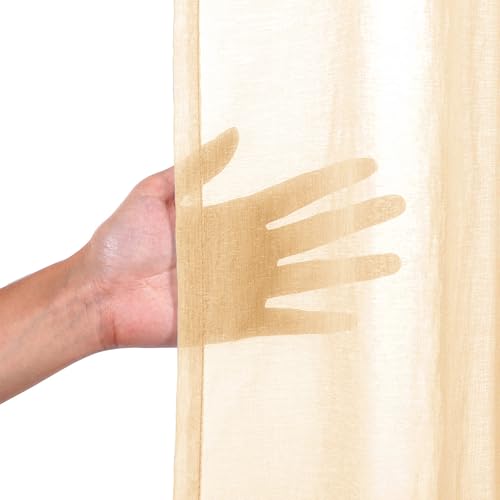 Image of Story@Home Cotton Linen Curtains for Semi Long Door, Combo Set of 3 Curtains 8 Feet Long, Room Darkening Curtains with Tie Back (116 X 242 Cm | Mustard Yellow & Brown)