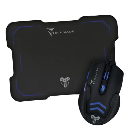 Techmade TM M016 Ratón Gaming con Cable USB, 6 Botones, Sensor Óptico, LED, Diseño Ergonómico, Incluye Alfombrilla – Color Azul