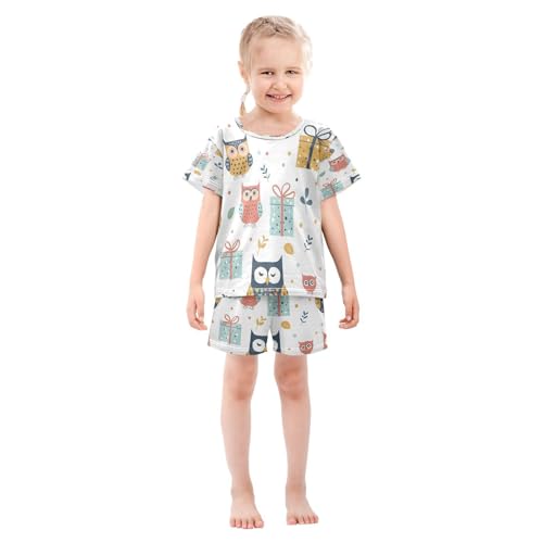 senya Short Sleeve Pajamas Sets Summer Cotton Sleepwear Cute Owls and Gift Boxes3